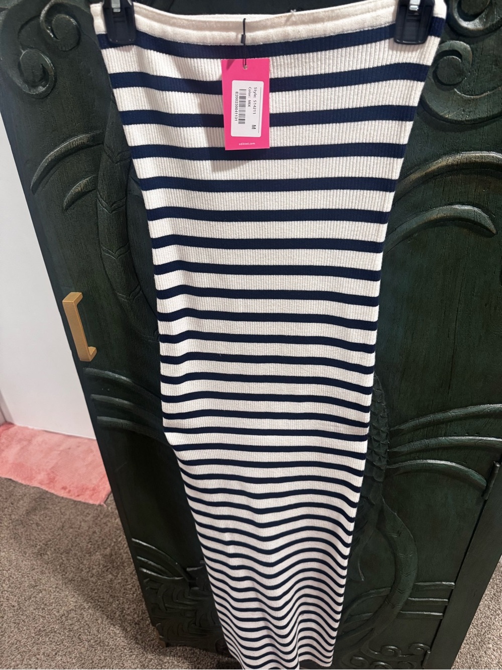 Edikted Navy and White Striped Pencil Skirt